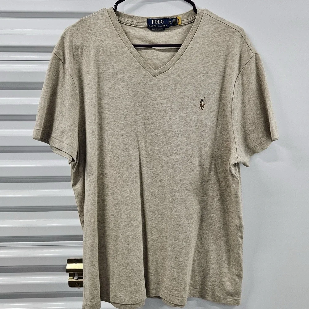 Polo Ralph Lauren Custom Slim Fit V Neck T Shirt Men's XL Gray Pony Logo